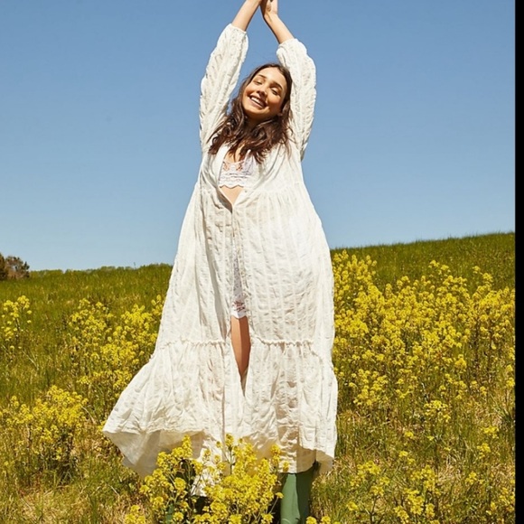 FREE PEOPLE maxi tired white Edie dress button down sz small - Picture 5 of 16